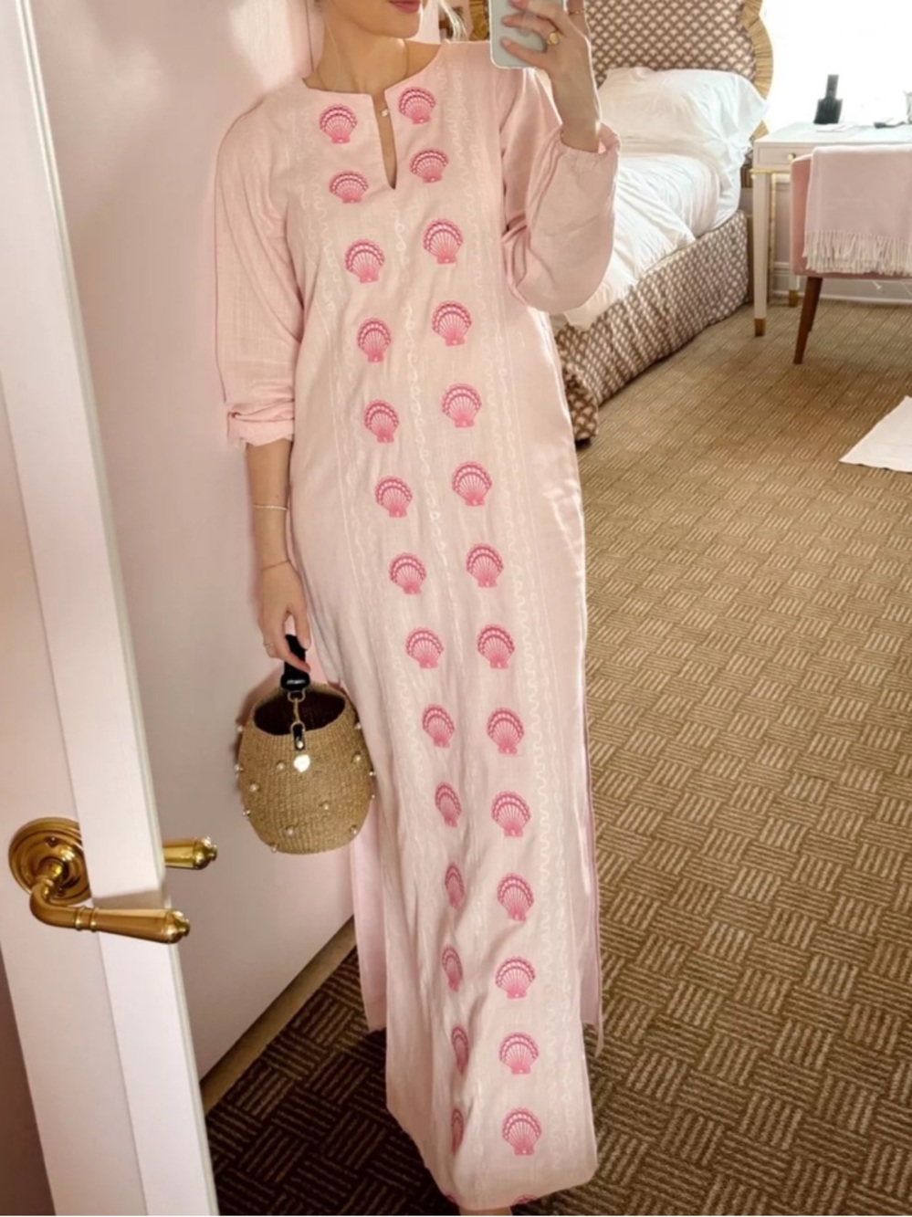 Tuckernuck Sail to Sable x Palm Beach Lately Caftan Maxi Dress Seashell Pink XS